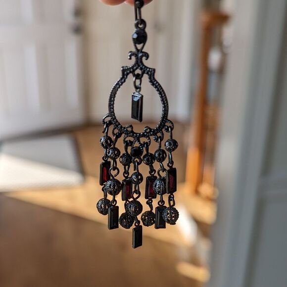 The Limited Black Metal and Burgundy Stones Dangle Earrings - Picture 2 of 4